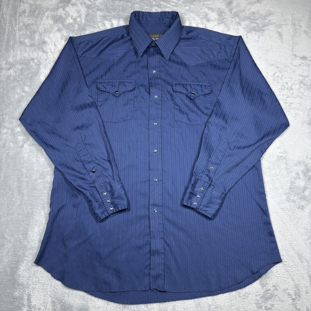 Panhandle Slim Western Shirt Men 17.5 34 Blue Pearl Snap Long Sleeve Cowboy‎